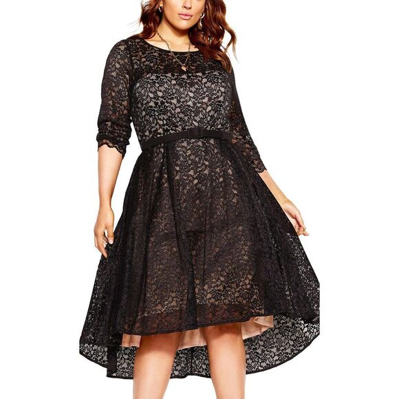 City Chic Women's Apparel Women's Plus Size Dress Lace Lover Ff 16 Plus Black - Picture 1 of 3